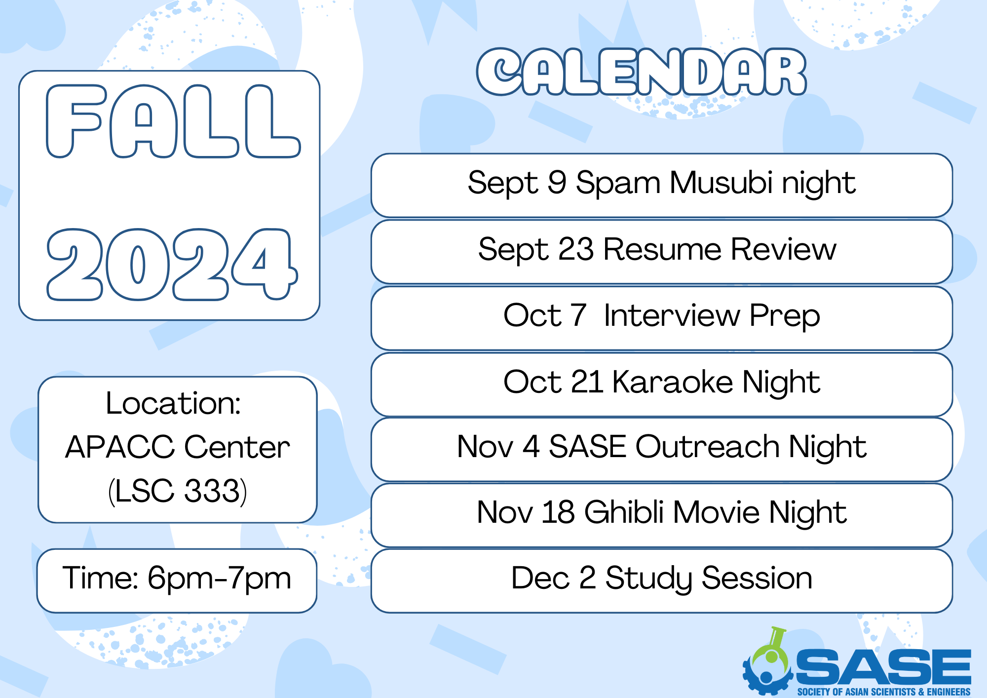 SASE Fall 2024 Calendar